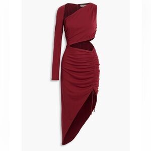 Nicholas Paulina asymmetrical midi dress in claret (burgundy)